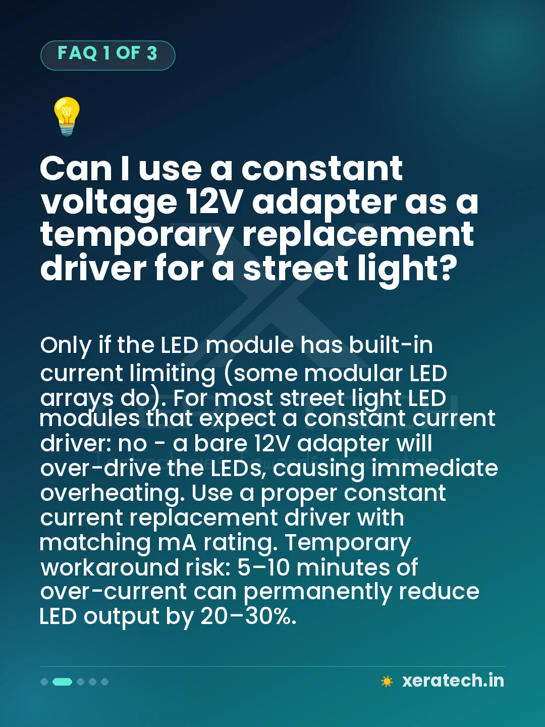 Can I use a constant voltage 12V adapter as a temporary replacement driver for a street light?