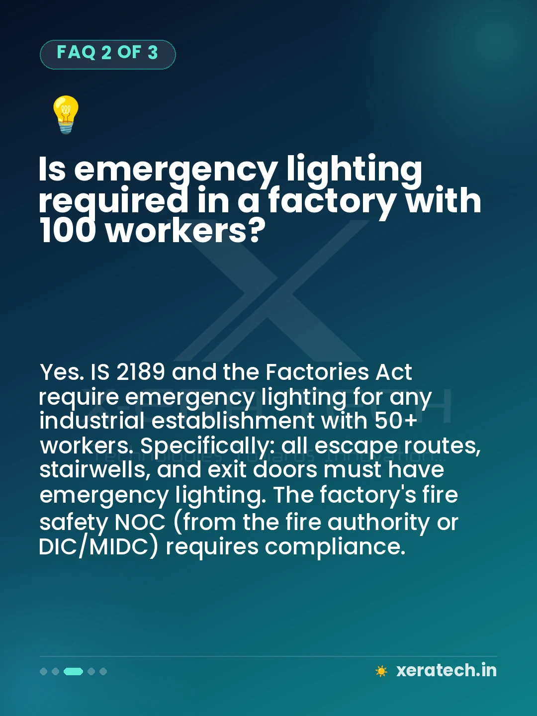 Is emergency lighting required in a factory with 100 workers?