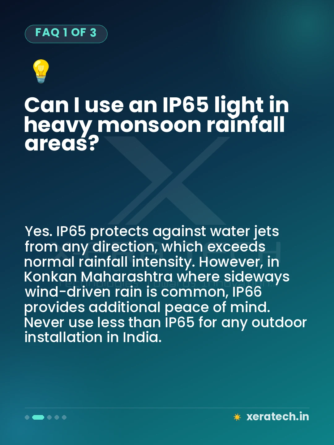Can I use an IP65 light in heavy monsoon rainfall areas?