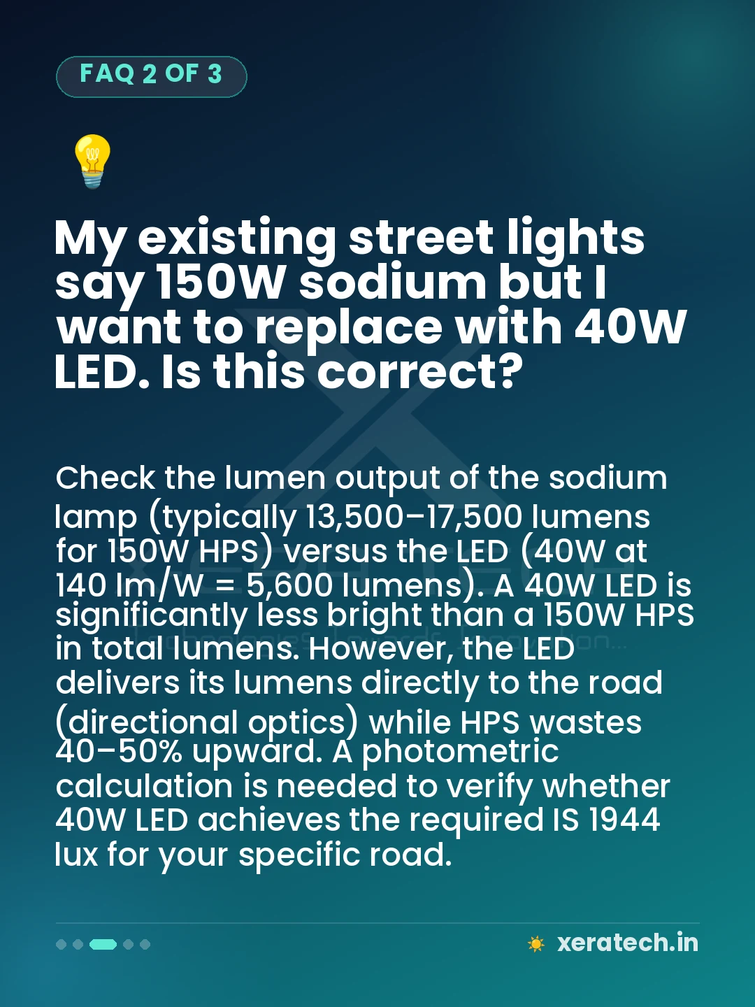 My existing street lights say 150W sodium but I want to replace with 40W LED. Is this correct?