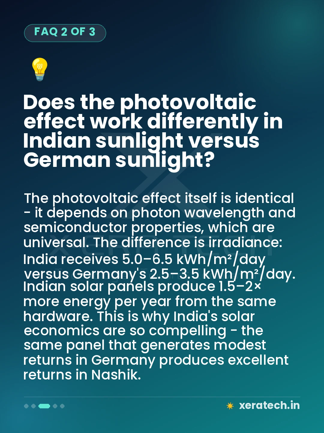 Does the photovoltaic effect work differently in Indian sunlight versus German sunlight?
