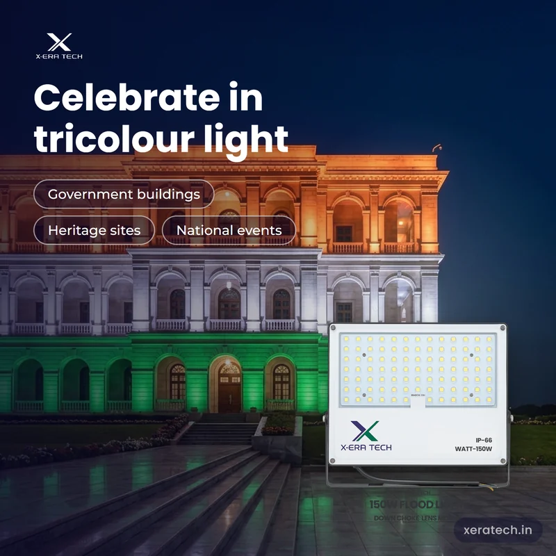 Xera Tech 150W LED Flood Light for tricolour building illumination at night