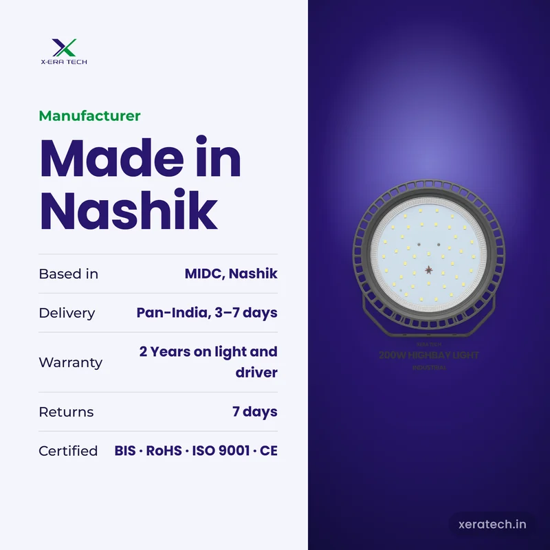 Xera Tech LED High Bay Light manufacturer in Nashik, Maharashtra – 2 Years warranty, pan-India delivery