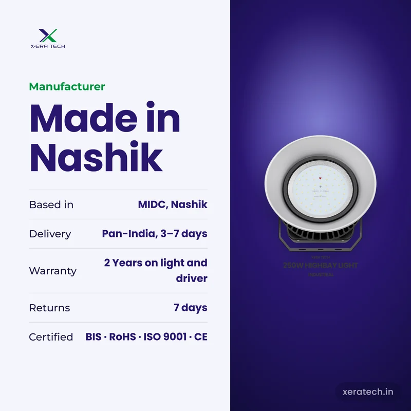 Xera Tech LED High Bay Light manufacturer in Nashik, Maharashtra – 2 Years warranty, pan-India delivery