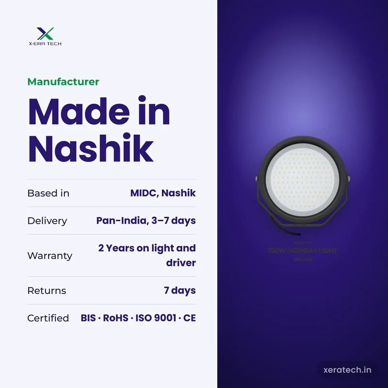 Xera Tech LED High Bay Light manufacturer in Nashik, Maharashtra – 2 Years warranty, pan-India delivery