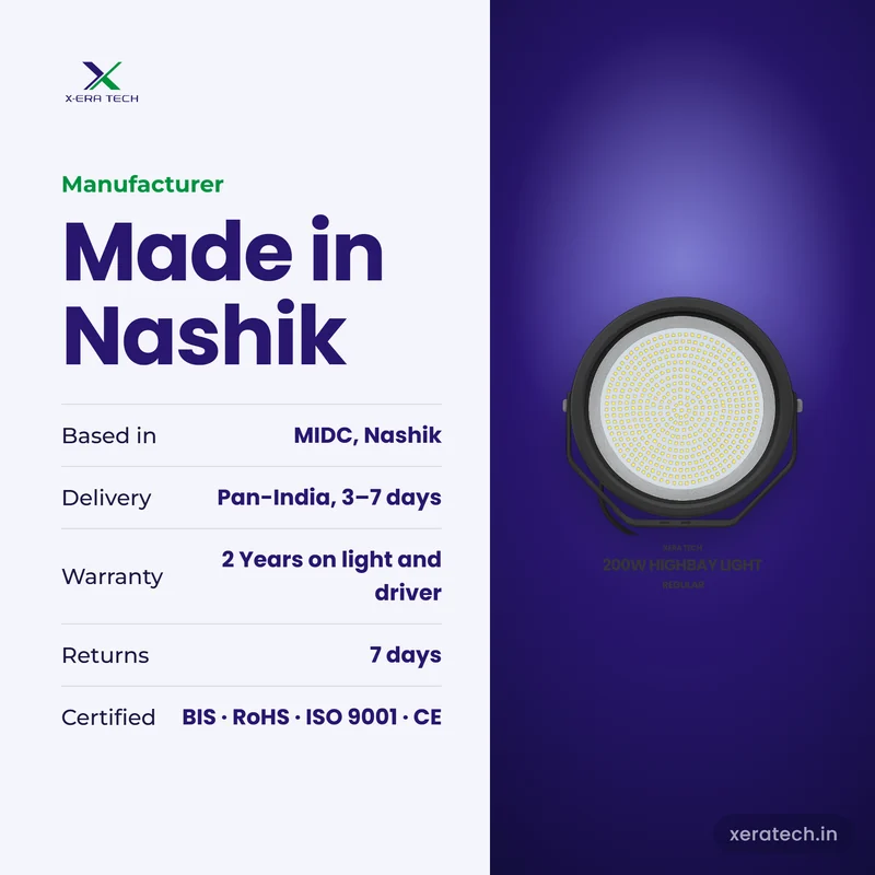 Xera Tech LED High Bay Light manufacturer in Nashik, Maharashtra – 2 Years warranty, pan-India delivery