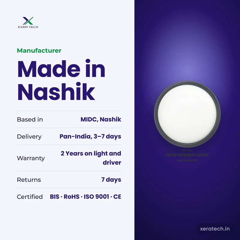 Xera Tech LED High Bay Light manufacturer in Nashik, Maharashtra – 2 Years warranty, pan-India delivery