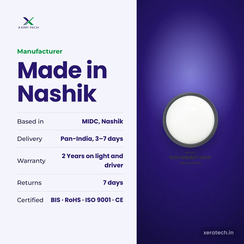 Xera Tech LED High Bay Light manufacturer in Nashik, Maharashtra – 2 Years warranty, pan-India delivery