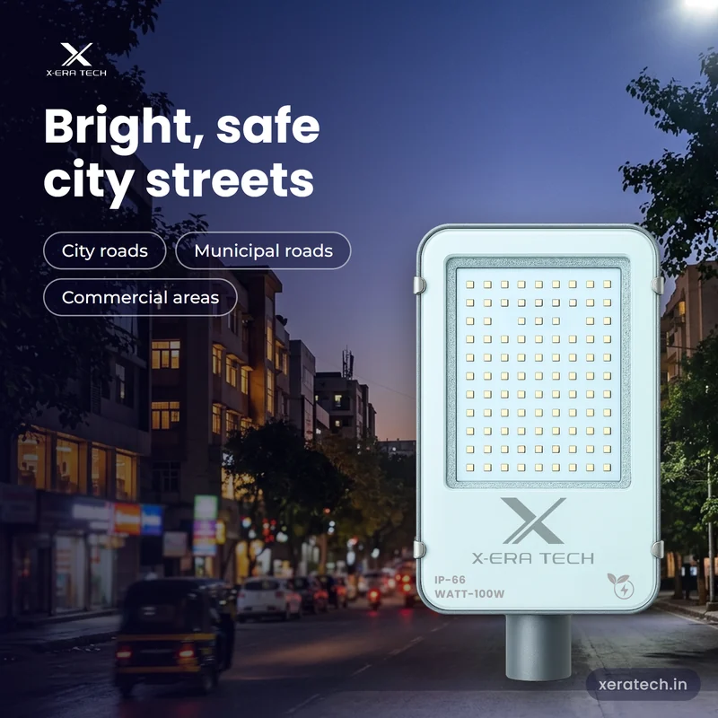 Xera Tech 100W LED Street Light for city streets at dusk