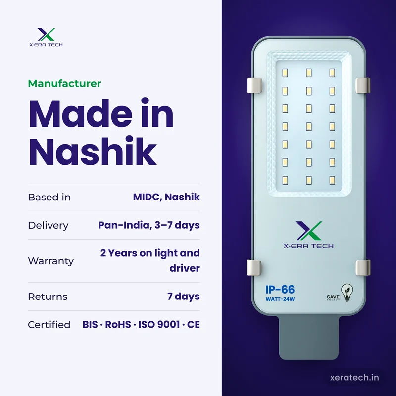 Xera Tech LED Street Light manufacturer in Nashik, Maharashtra – 2 Years warranty, pan-India delivery