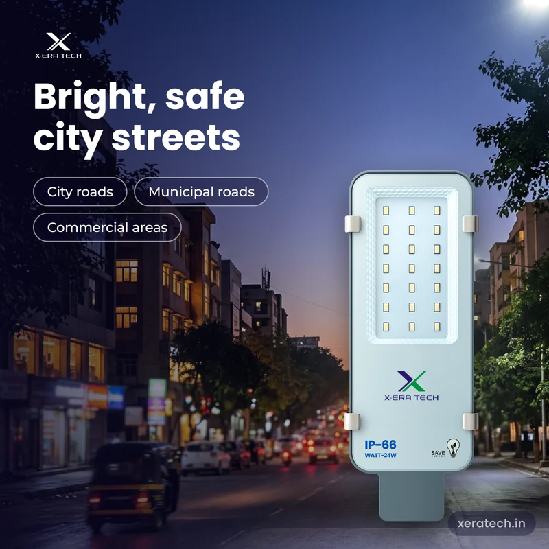 Xera Tech 24W LED Street Light for city streets at dusk