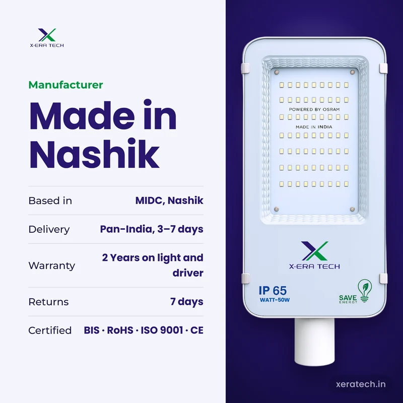 Xera Tech LED Street Light manufacturer in Nashik, Maharashtra – 2 Years warranty, pan-India delivery