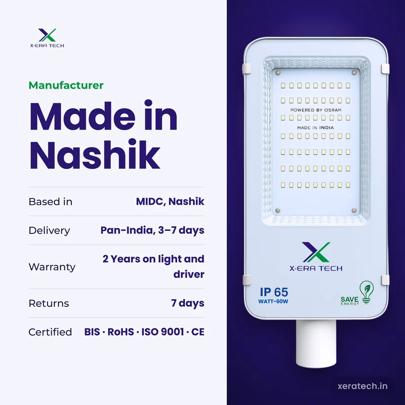 Xera Tech LED Street Light manufacturer in Nashik, Maharashtra – 2 Years warranty, pan-India delivery