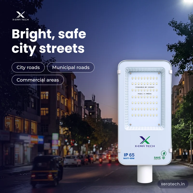 Xera Tech 60W LED Street Light for city streets at dusk