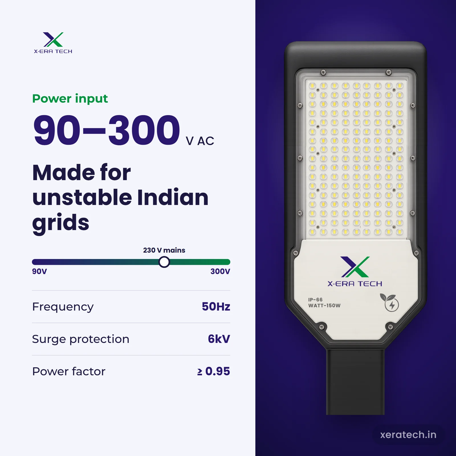 150W LED street light input range 90V to 300V AC at 50Hz, Xera Tech Nashik