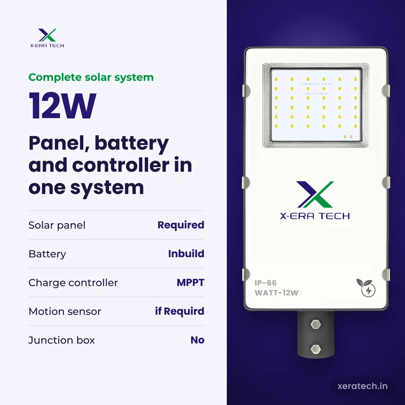 Xera Tech 12W Solar Street Light solar system: panel, battery and controller