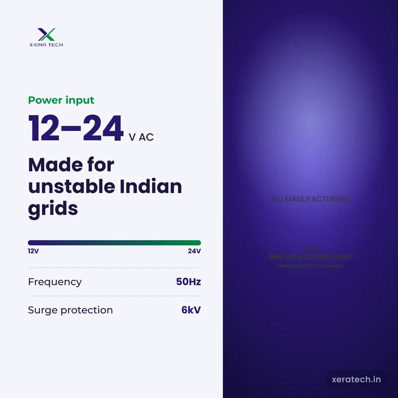 Xera Tech 36W Solar Street Light input range 12V or 24V DC at 50Hz