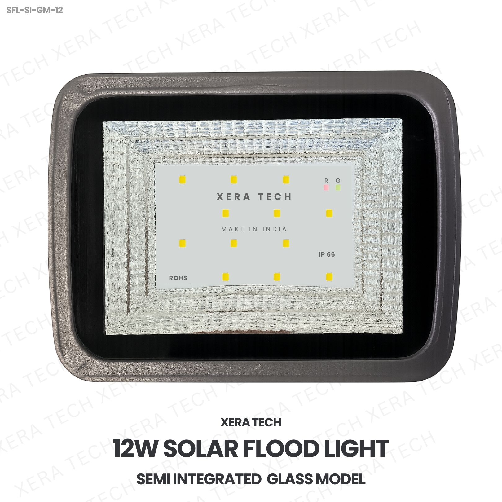 12W Solar Flood Light Semi Integrated Glass Model