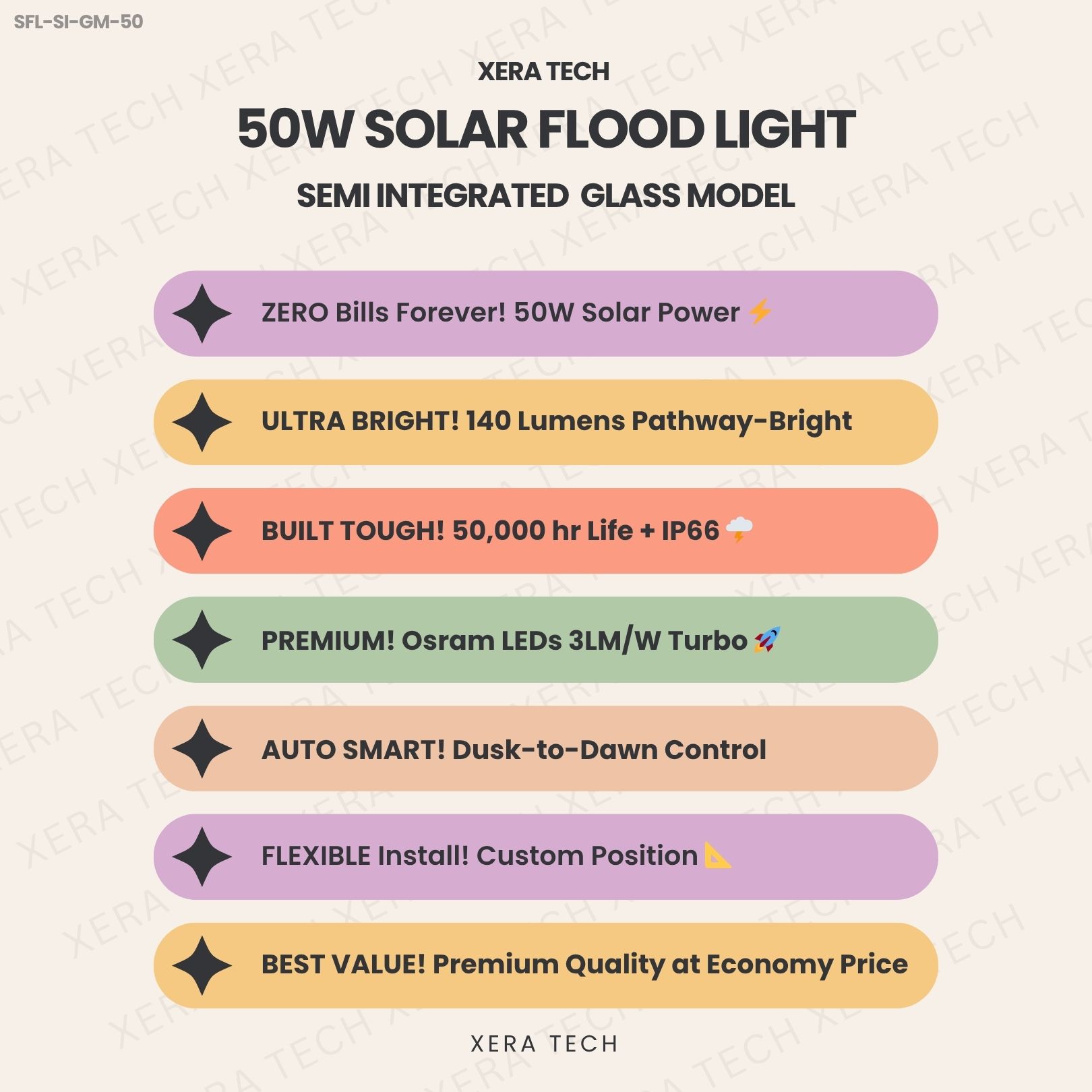 50W Solar Flood Light Semi Integrated Glass Model - View 4
