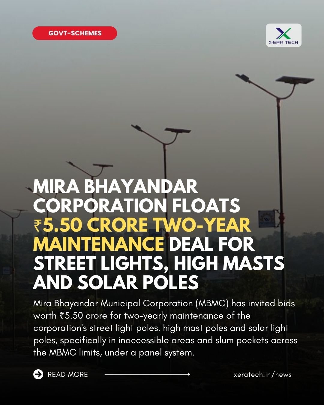 Mira Bhayandar Corporation Floats ₹5.50 Crore Two-Year Maintenance Deal for Street Lights, High Masts and Solar Poles