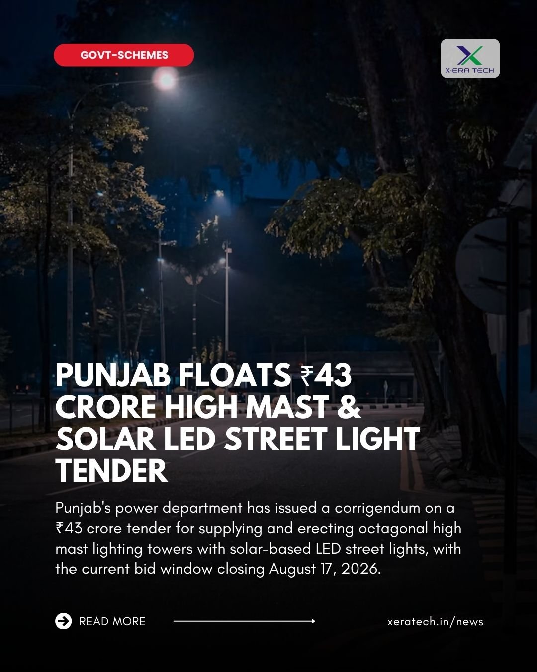 Punjab Floats ₹43 Crore High Mast & Solar LED Street Light Tender