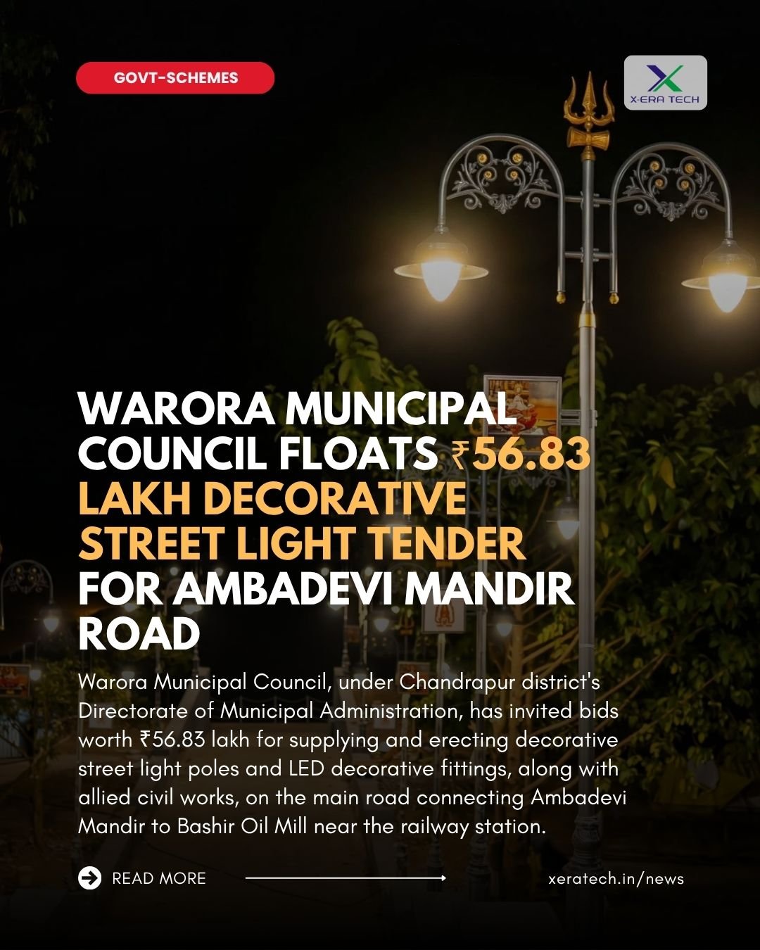 Warora Municipal Council Floats ₹56.83 Lakh Decorative Street Light Tender for Ambadevi Mandir Road