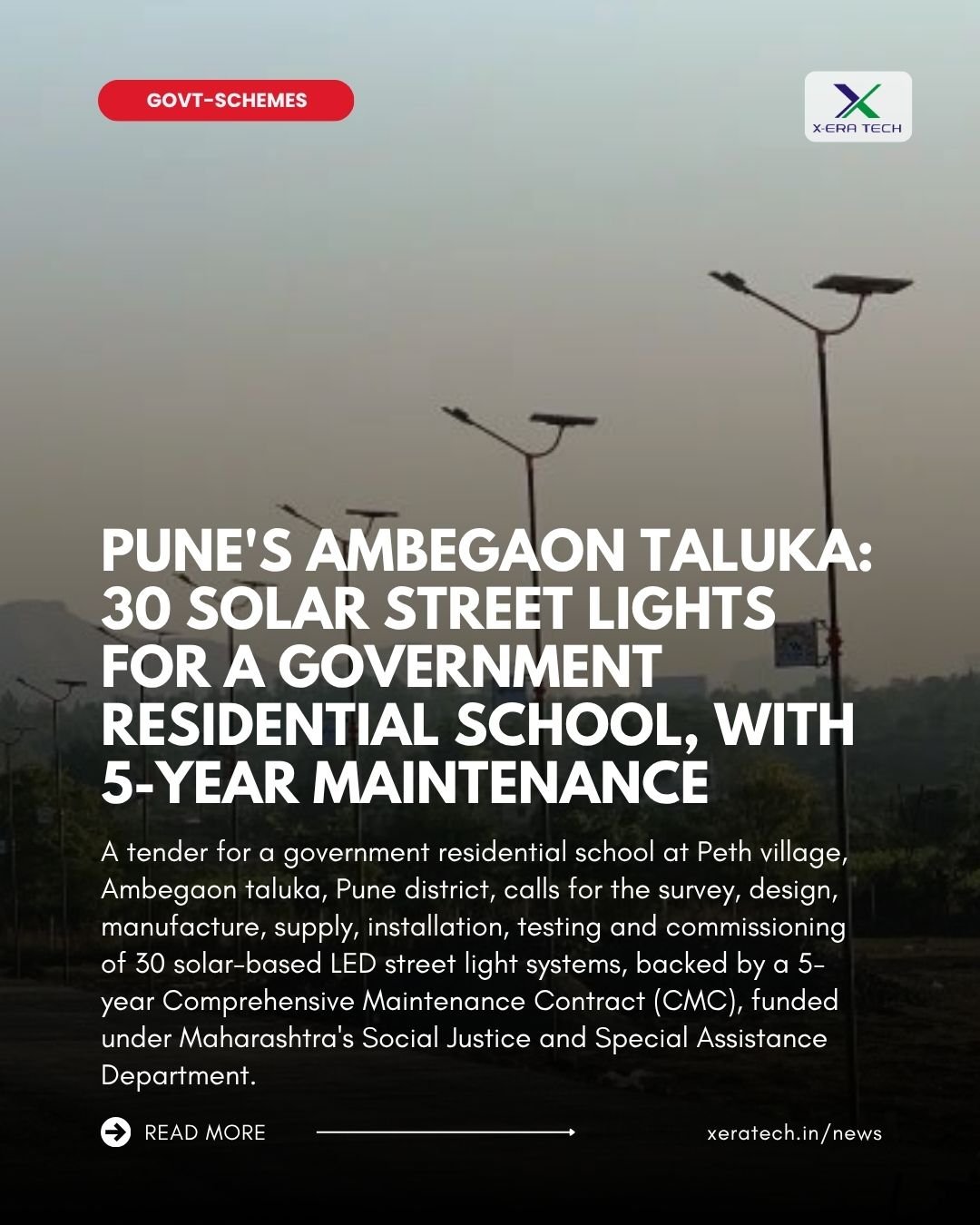 Pune's Ambegaon Taluka: 30 Solar Street Lights for a Government Residential School, With 5-Year Maintenance