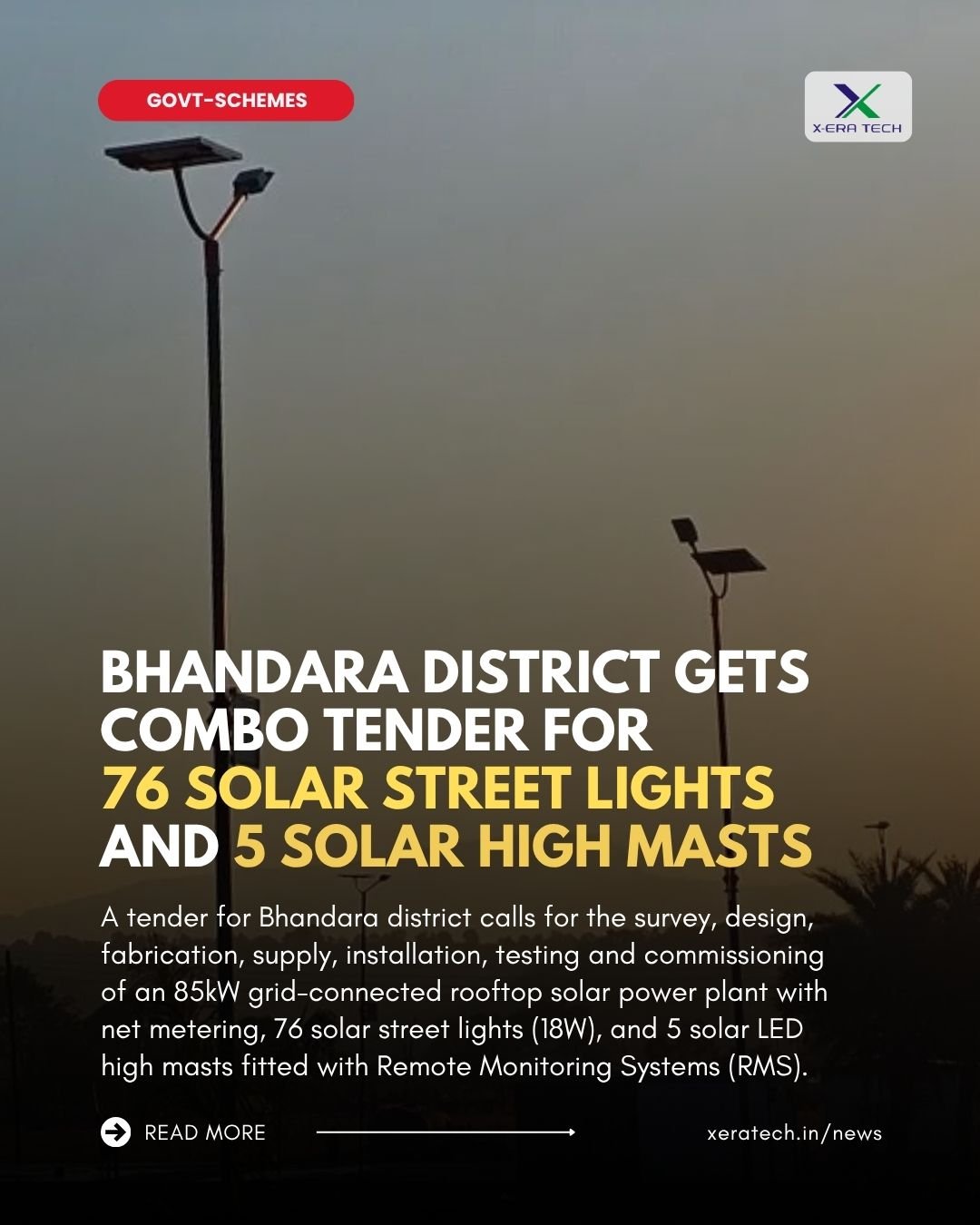 Bhandara District Gets Combo Tender for 85kW Rooftop Solar Plant, 76 Solar Street Lights and 5 Solar High Masts