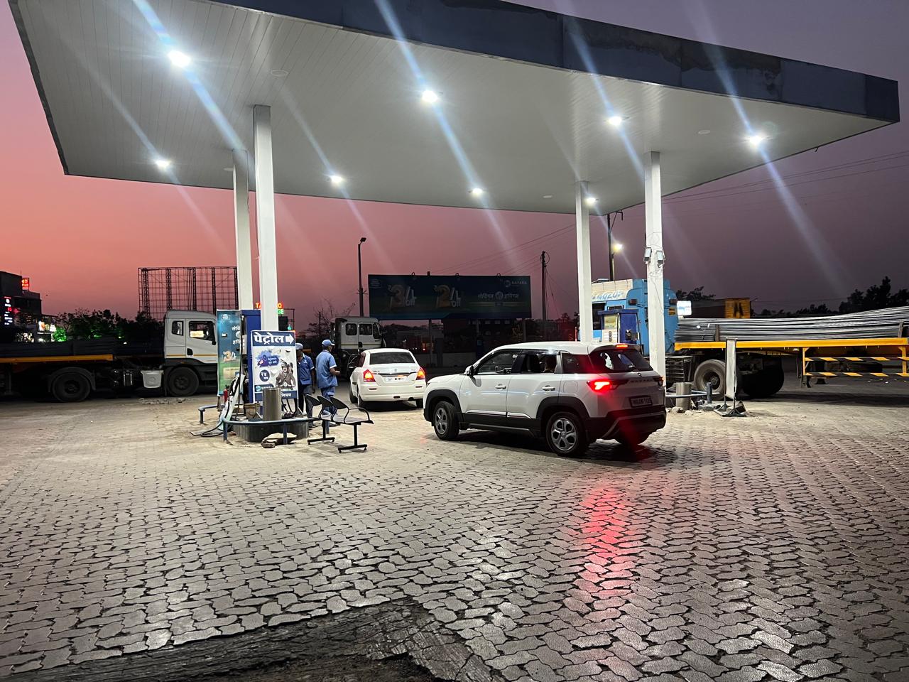 Xeratech LED canopy light installation at petrol pump Sinnar Maharashtra — night illumination