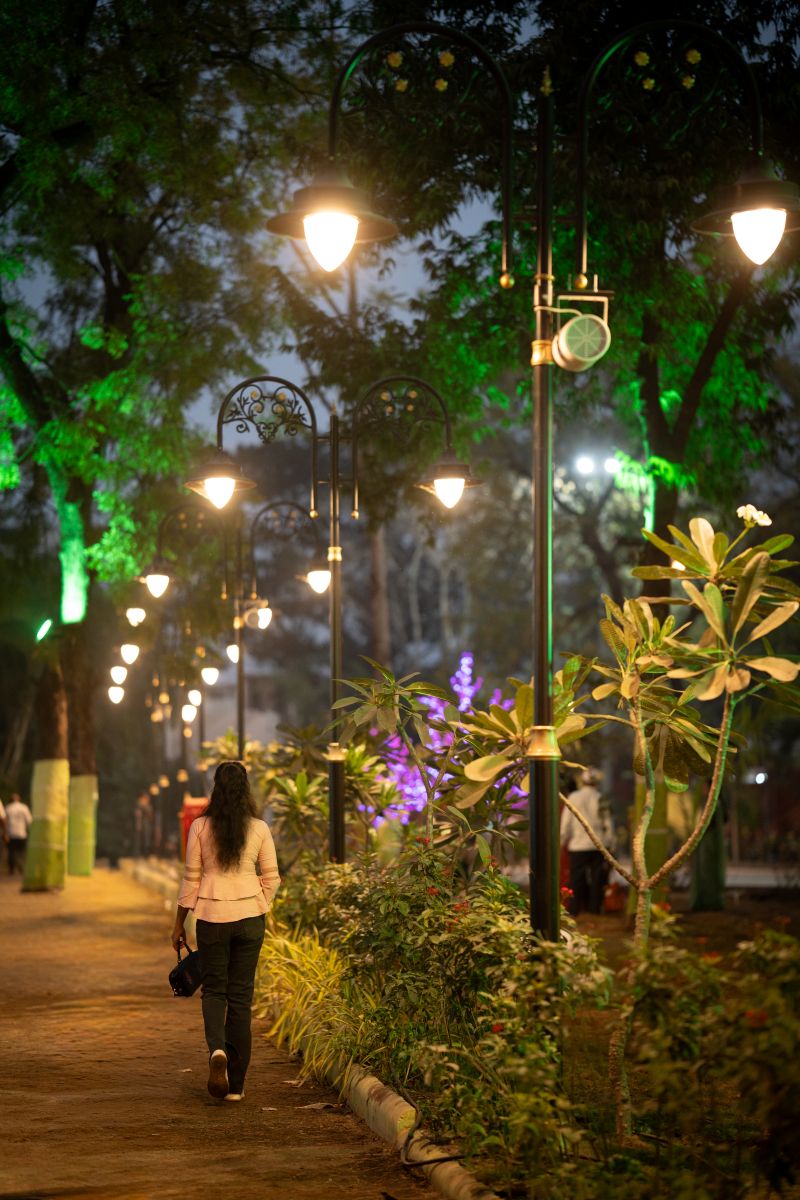 Evening view of decorative lights at Chaligoan garden